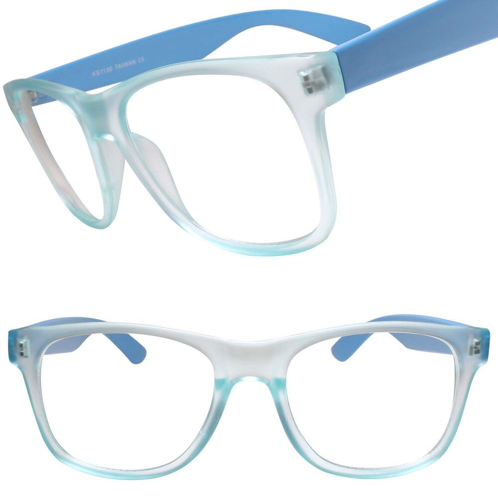 Classy 80s 90s Dapper Clubbing Horn Rimmed Blue Temple Clear Lens Glasses